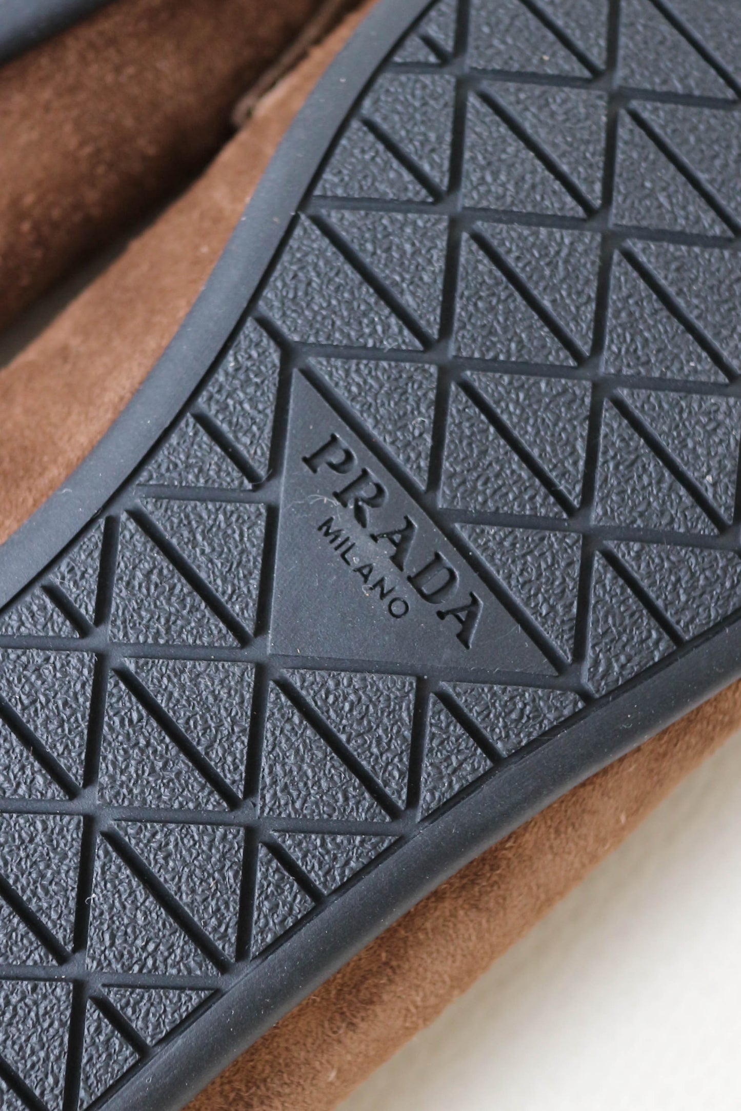 Prada Logo Loafers Suede Brown