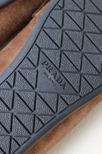 Prada Logo Loafers Suede Brown
