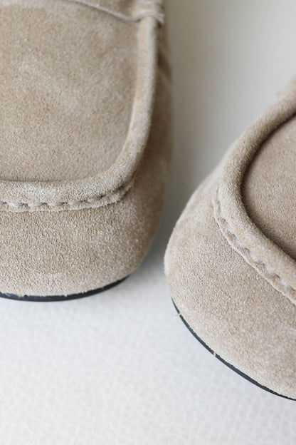 Miu Miu Logo Shearling Loafers Suede Beige