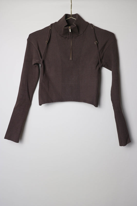 Jacquemus Knit Zip Top Brown