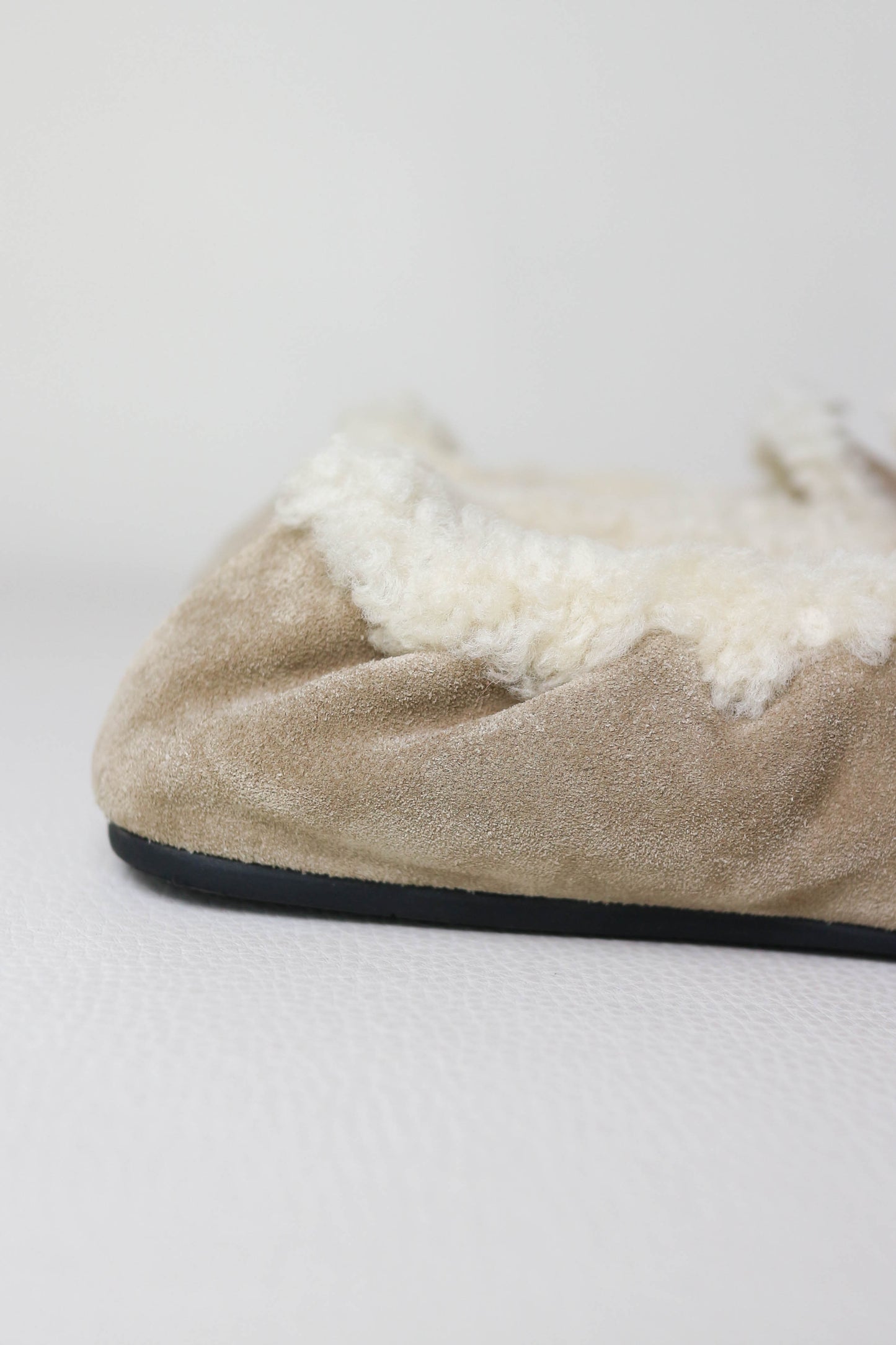 Miu Miu Logo Shearling Loafers Suede Beige