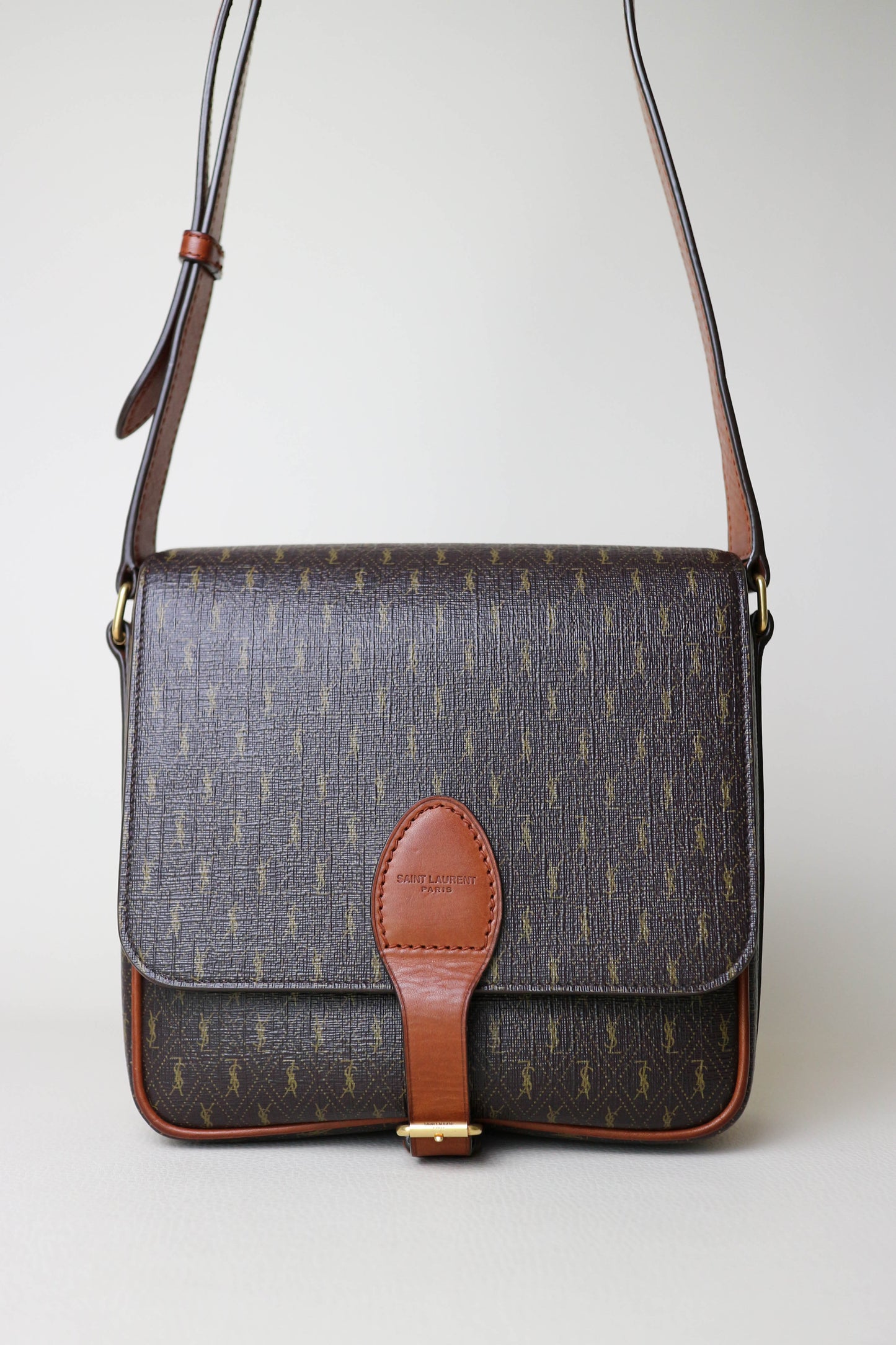 Saint Laurent Monogram Satchel Crossbody Bag Brown