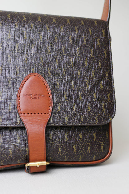 Saint Laurent Monogram Satchel Crossbody Bag Brown