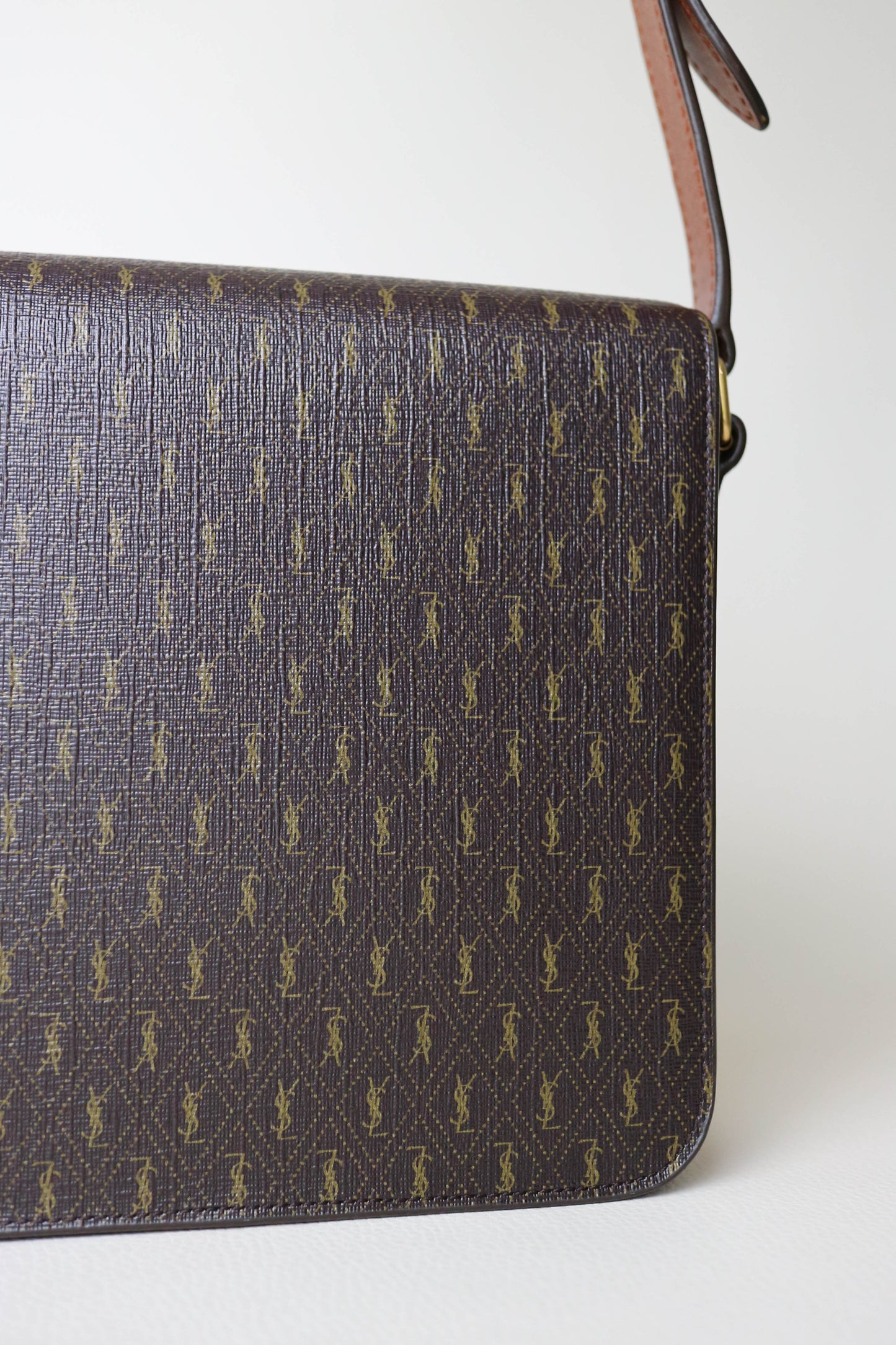Saint Laurent Monogram Satchel Crossbody Bag Brown
