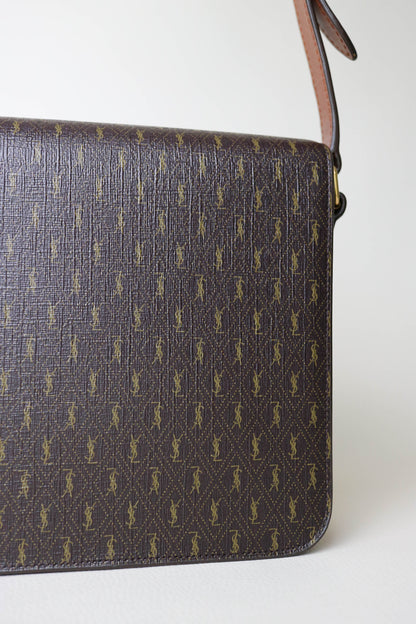 Saint Laurent Monogram Satchel Crossbody Bag Brown