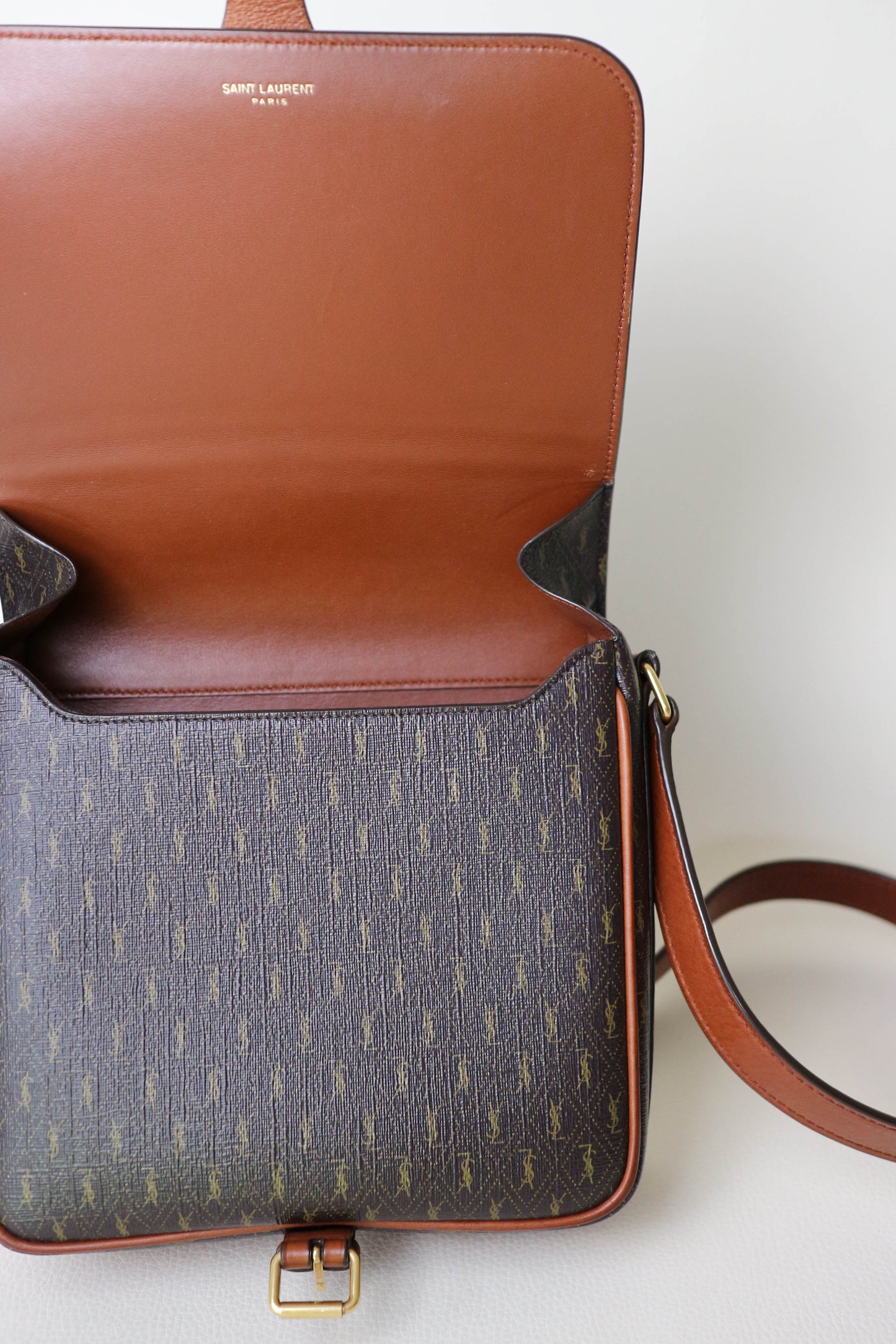 Saint Laurent Monogram Satchel Crossbody Bag Brown