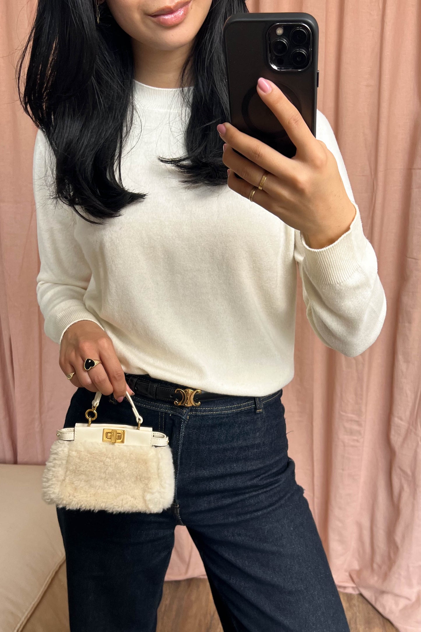 Fendi Micro Peekaboo Shearling Bag White