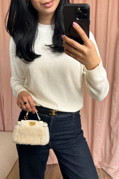 Fendi Micro Peekaboo Shearling Bag White
