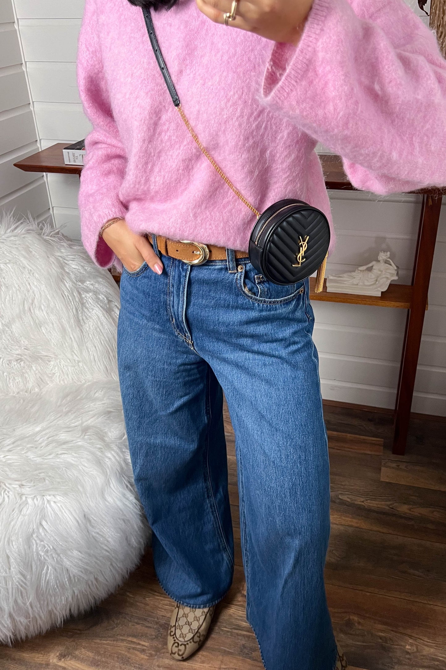 Saint Laurent Logo Round Mini Bag Black