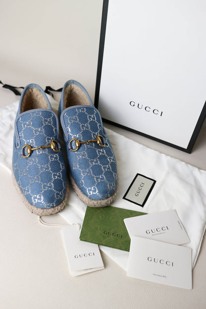 Gucci GG Horsebit Shearling Loafers Blue