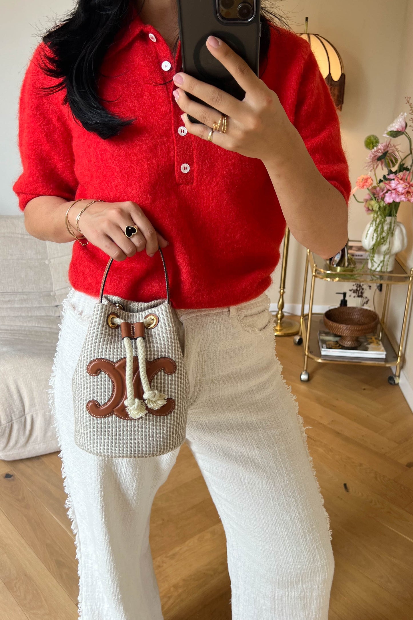 CELINE Canvas Mini Bucket Bag Beige