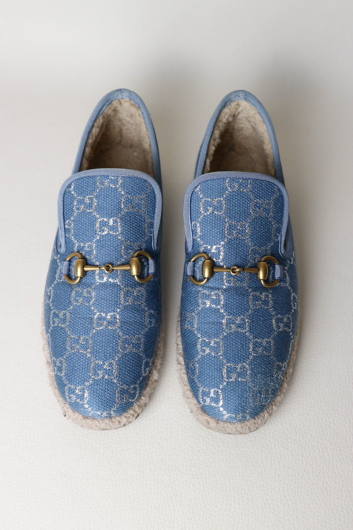 Gucci GG Horsebit Shearling Loafers Blue