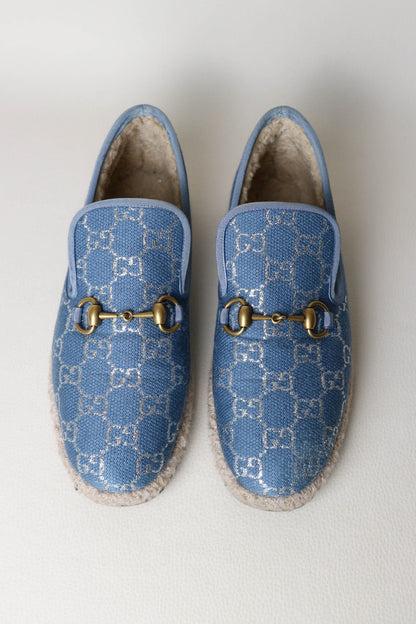 Gucci GG Horsebit Shearling Loafers Blue