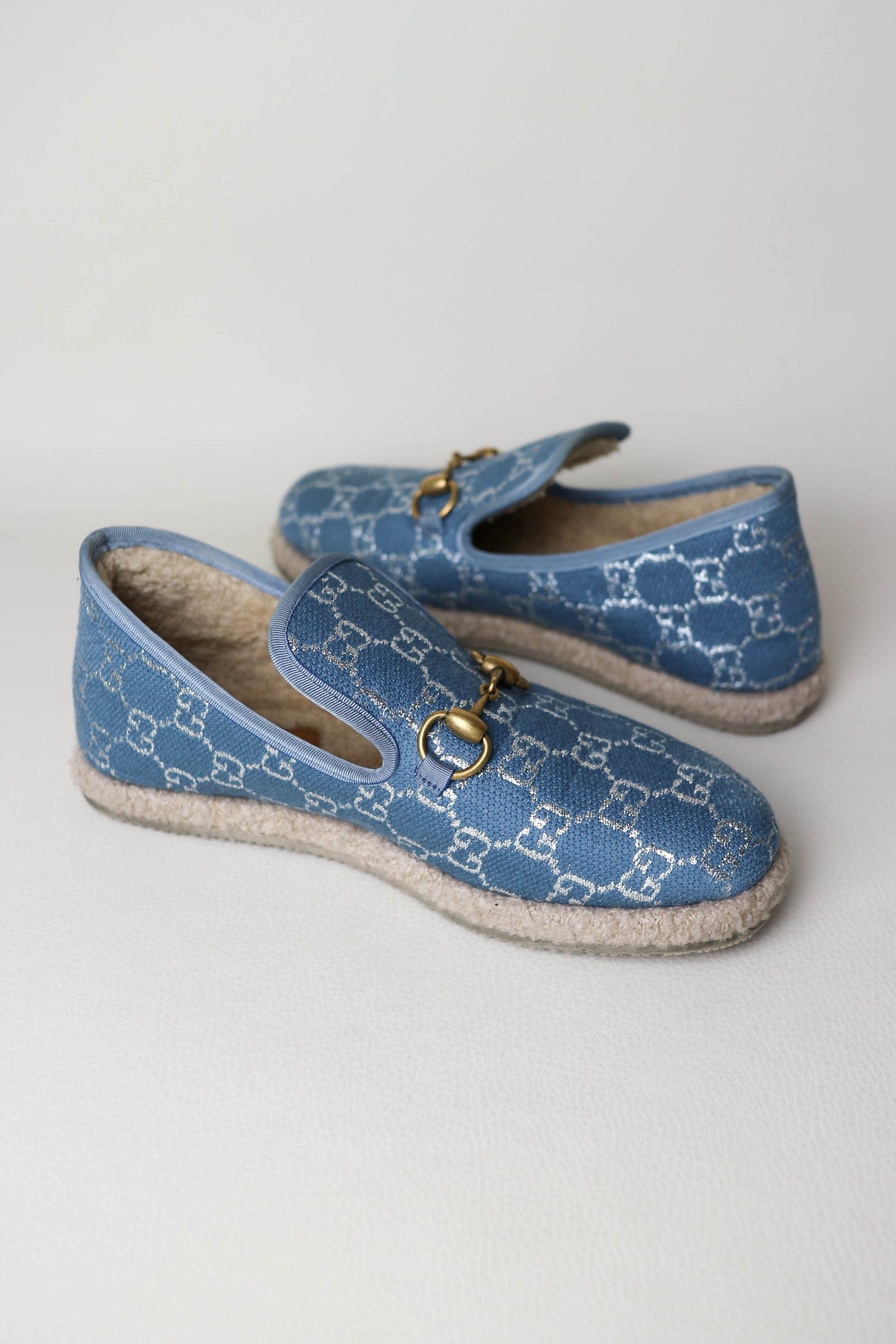 Gucci GG Horsebit Shearling Loafers Blue