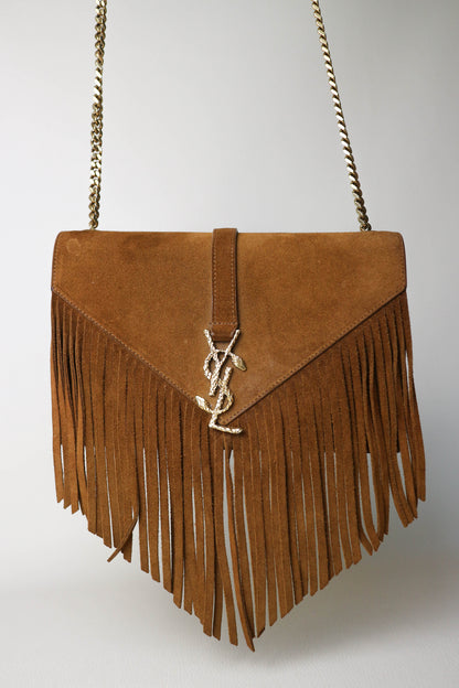 Saint Laurent Monogram Fringe Bag Suede Brown
