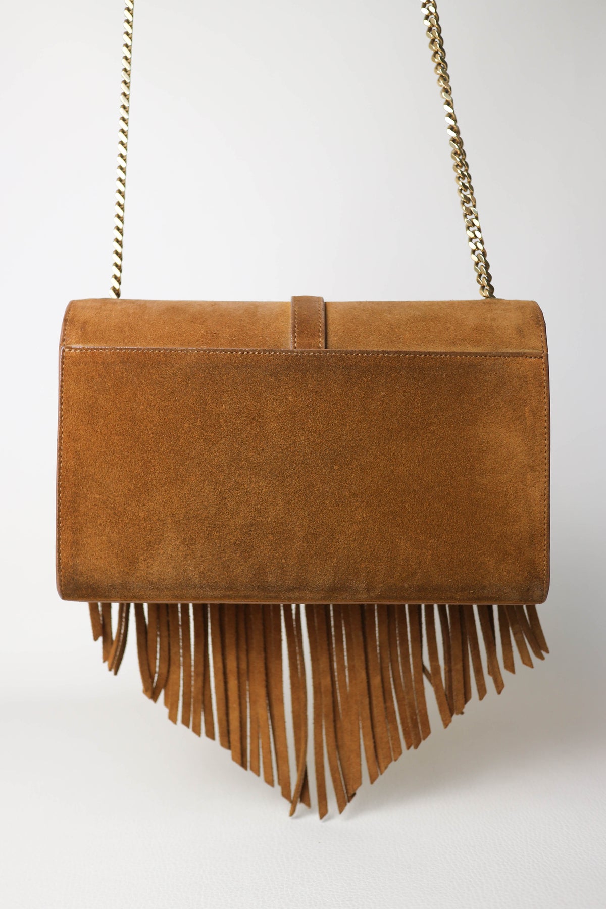 Saint Laurent Monogram Fringe Bag Suede Brown