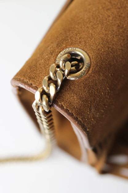 Saint Laurent Monogram Fringe Bag Suede Brown