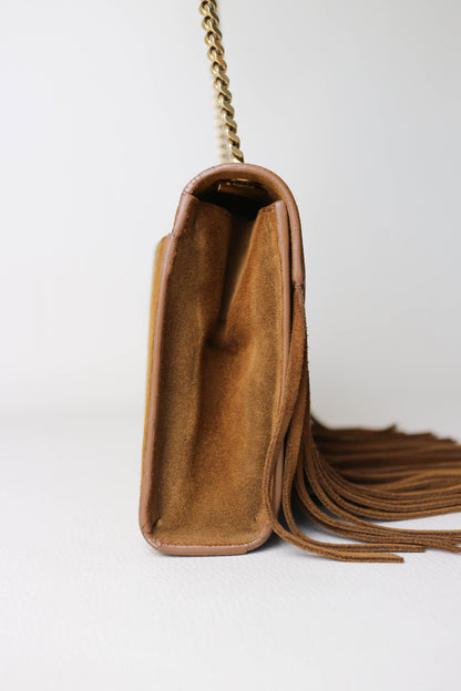 Saint Laurent Monogram Fringe Bag Suede Brown