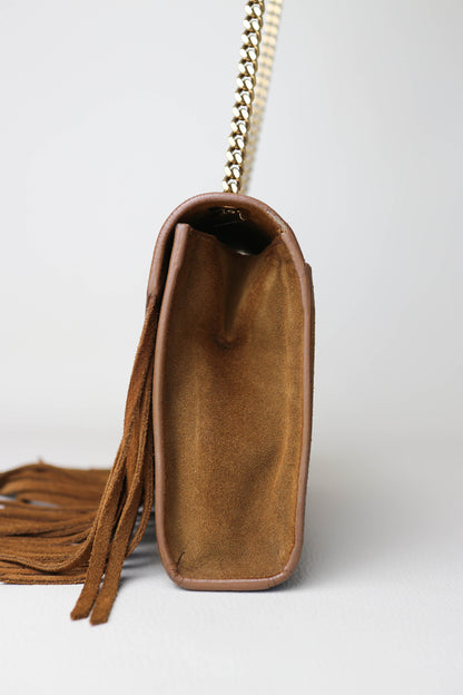 Saint Laurent Monogram Fringe Bag Suede Brown
