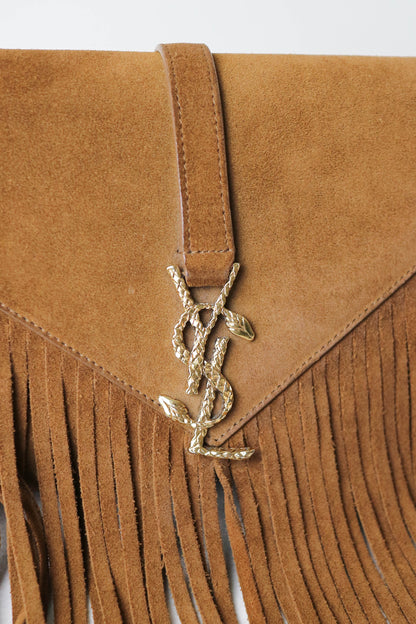 Saint Laurent Monogram Fringe Bag Suede Brown
