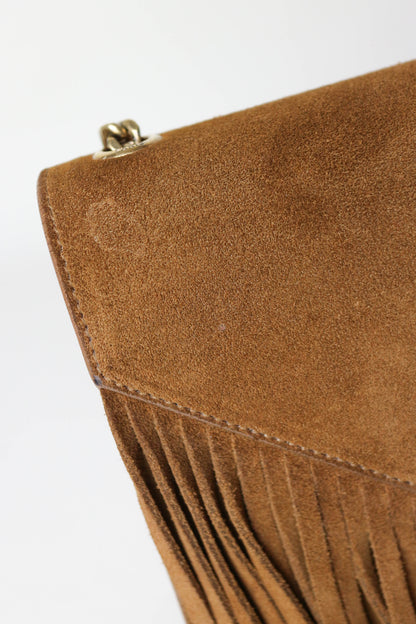 Saint Laurent Monogram Fringe Bag Suede Brown