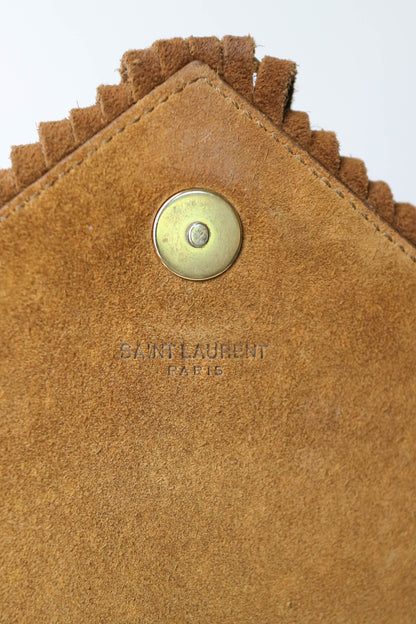 Saint Laurent Monogram Fringe Bag Suede Brown