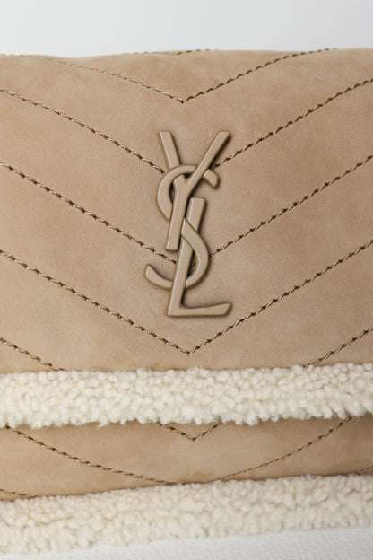 Saint Laurent Niki Shearling Shoulder Bag Small Beige