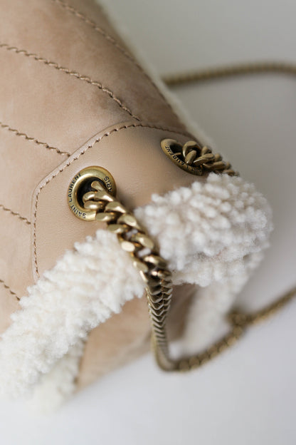 Saint Laurent Niki Shearling Shoulder Bag Small Beige