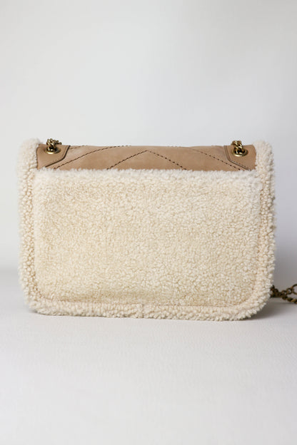 Saint Laurent Niki Shearling Shoulder Bag Small Beige
