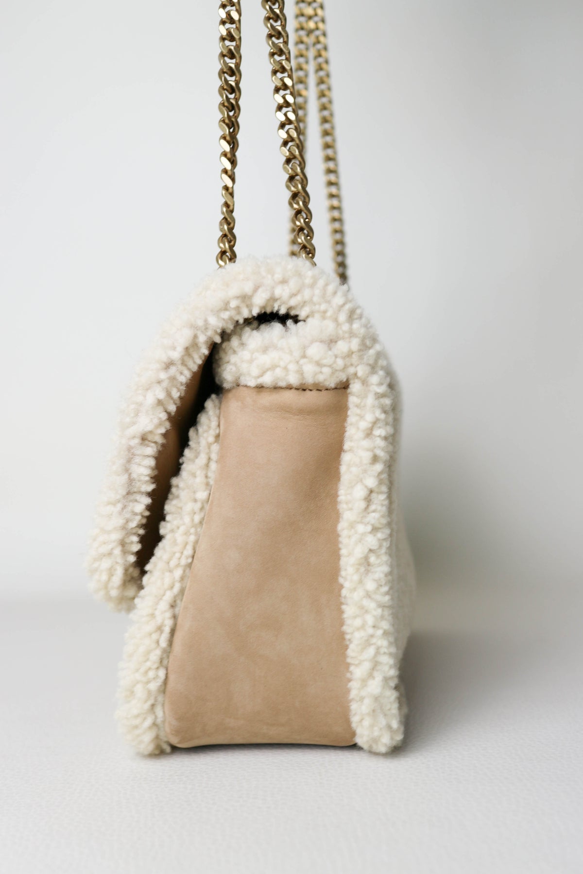 Saint Laurent Niki Shearling Shoulder Bag Small Beige