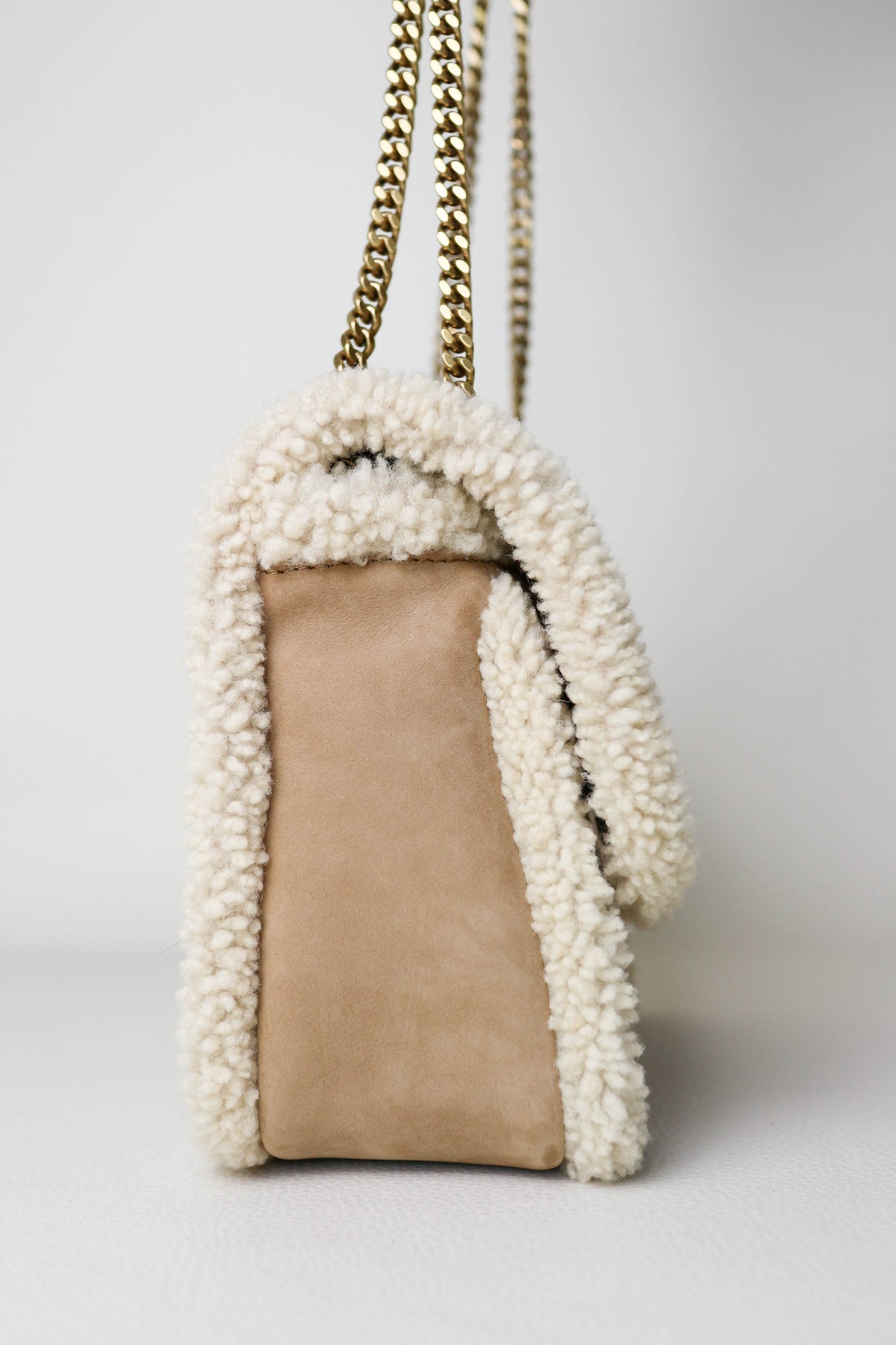 Saint Laurent Niki Shearling Shoulder Bag Small Beige