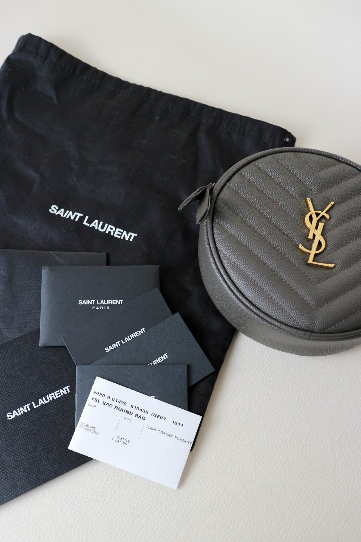 Saint Laurent Vinyle Logo Round Bag Khaki