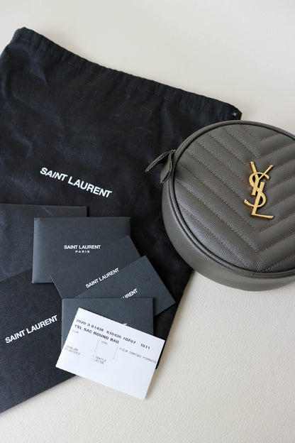 Saint Laurent Vinyle Logo Round Bag Khaki