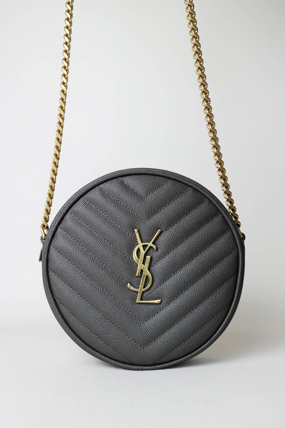 Saint Laurent Vinyle Logo Round Bag Khaki