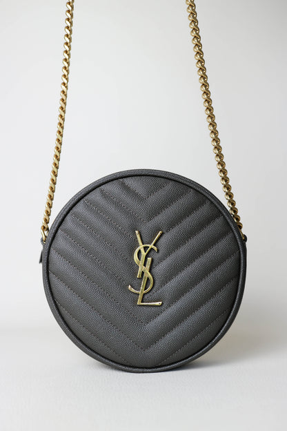Saint Laurent Vinyle Logo Round Bag Khaki