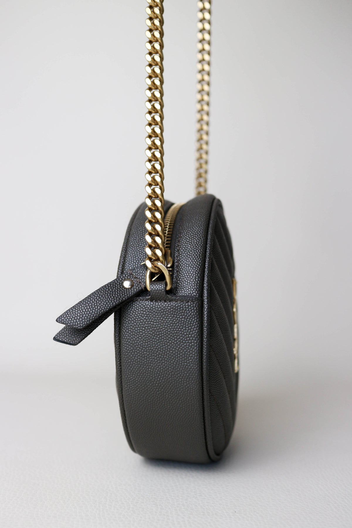 Saint Laurent Vinyle Logo Round Bag Khaki