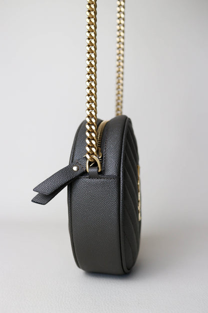 Saint Laurent Vinyle Logo Round Bag Khaki