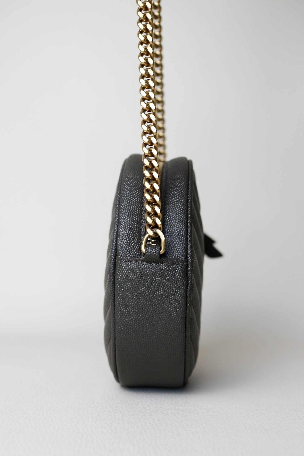 Saint Laurent Vinyle Logo Round Bag Khaki
