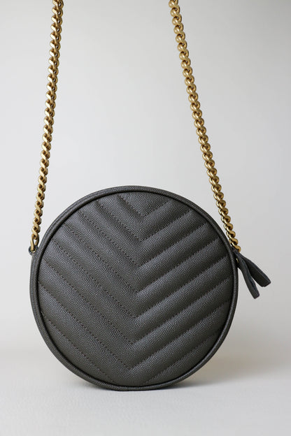 Saint Laurent Vinyle Logo Round Bag Khaki