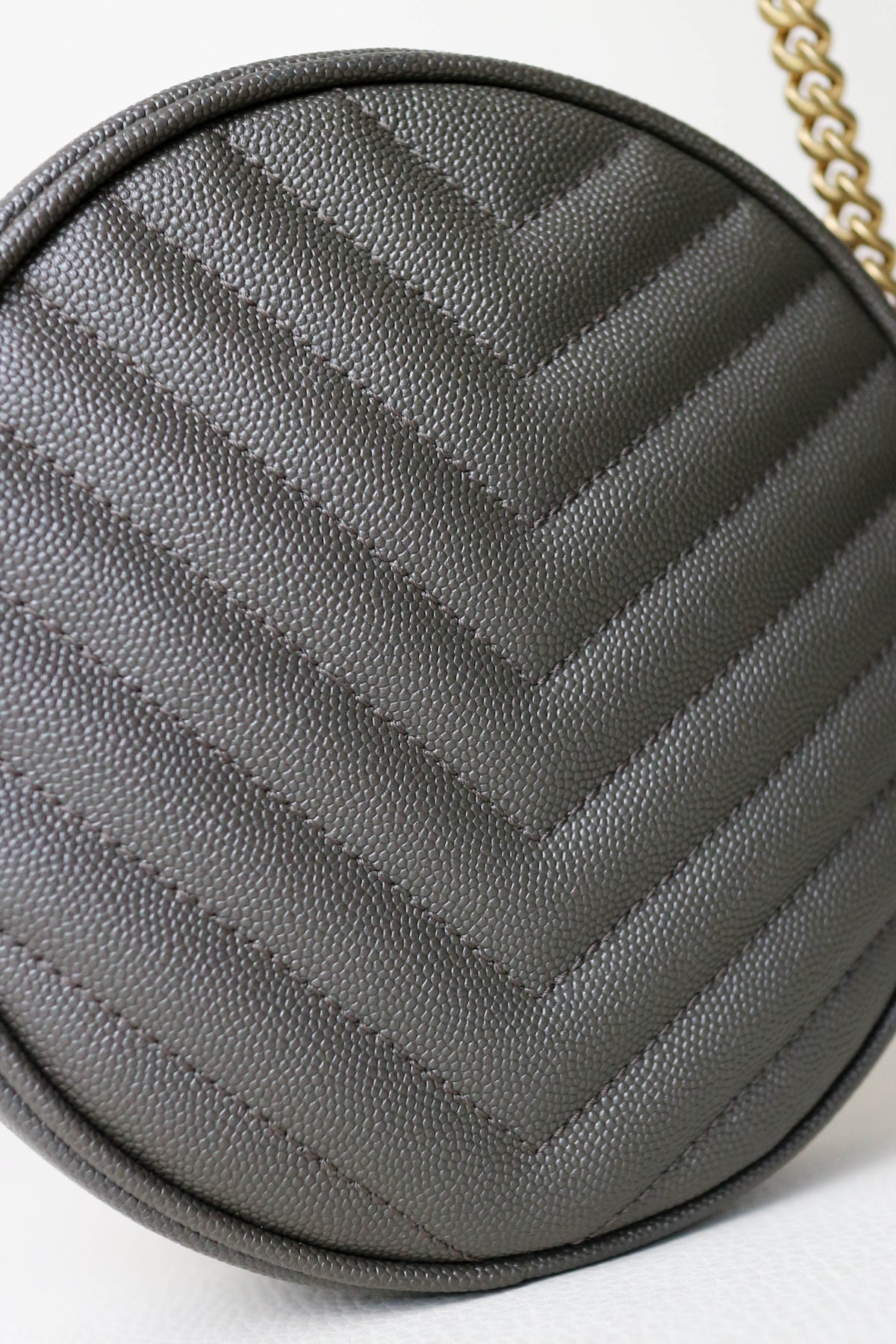 Saint Laurent Vinyle Logo Round Bag Khaki