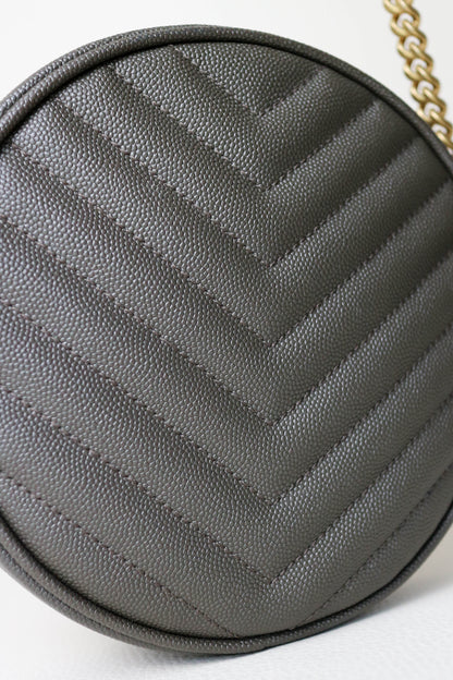 Saint Laurent Vinyle Logo Round Bag Khaki