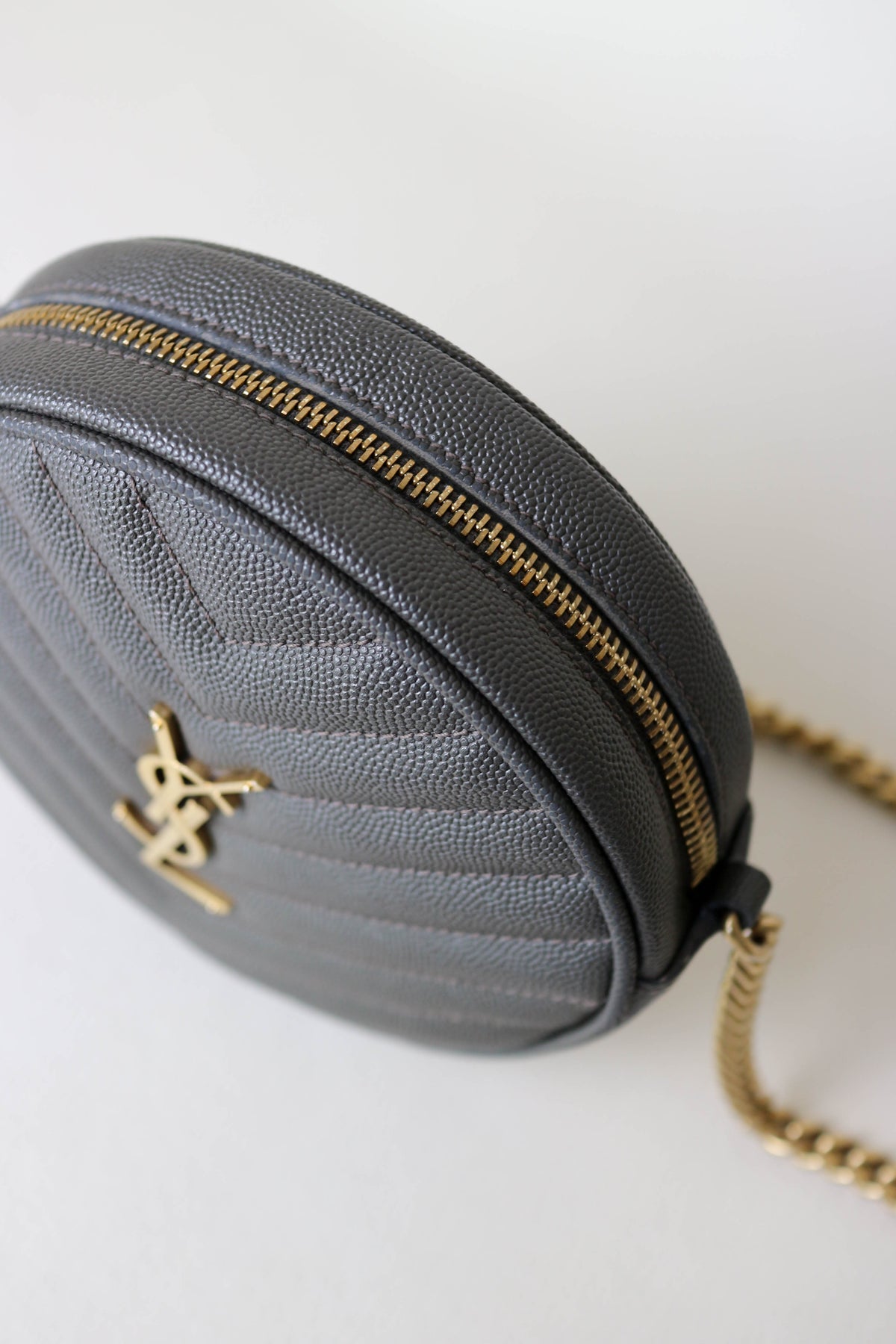 Saint Laurent Vinyle Logo Round Bag Khaki