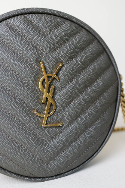 Saint Laurent Vinyle Logo Round Bag Khaki
