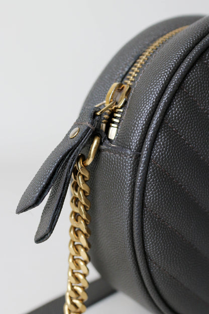 Saint Laurent Vinyle Logo Round Bag Khaki