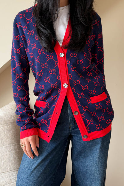 Gucci GG Logo Knit Cardigan Red/Navy