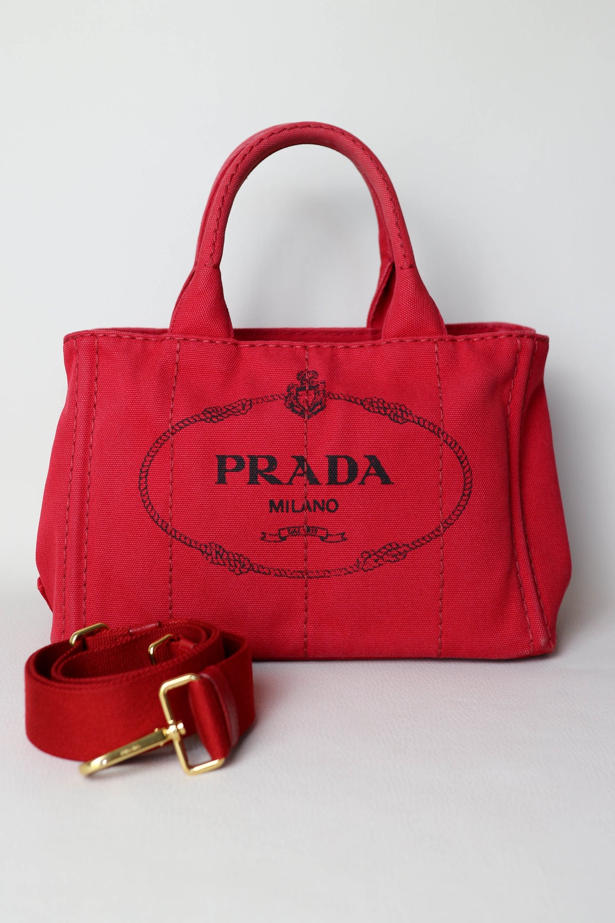 Prada Vintage Canapa Logo Tote Bag Small Red