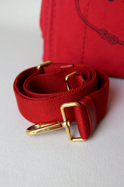 Prada Vintage Canapa Logo Tote Bag Small Red