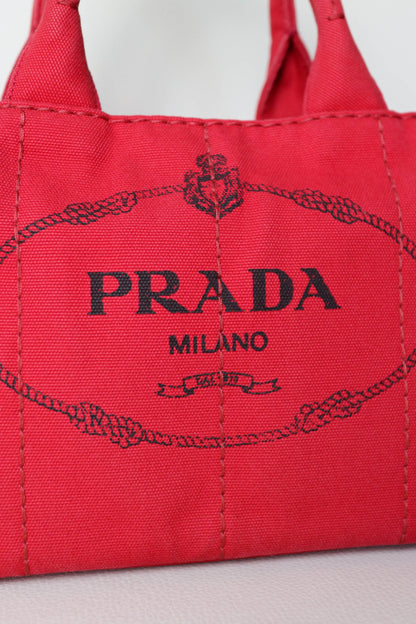 Prada Vintage Canapa Logo Tote Bag Small Red