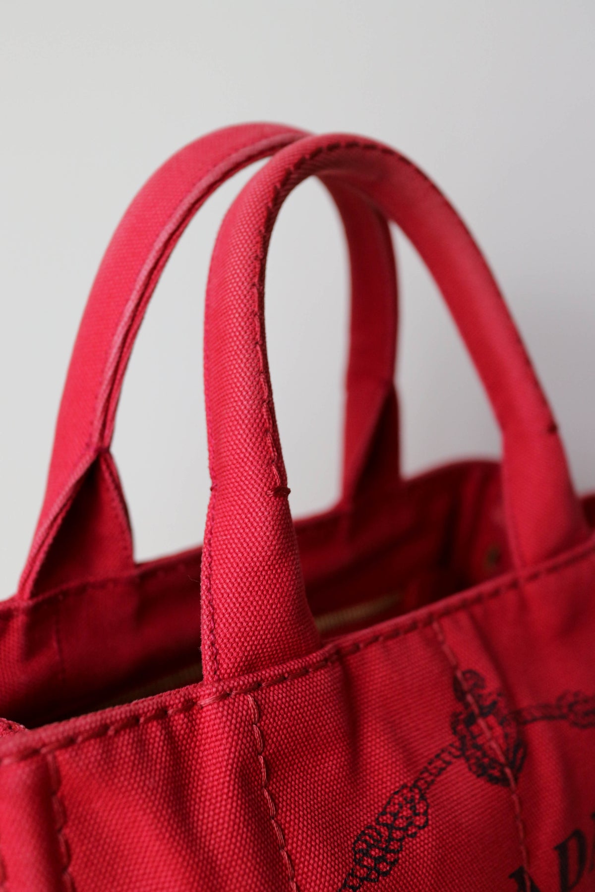 Prada Vintage Canapa Logo Tote Bag Small Red