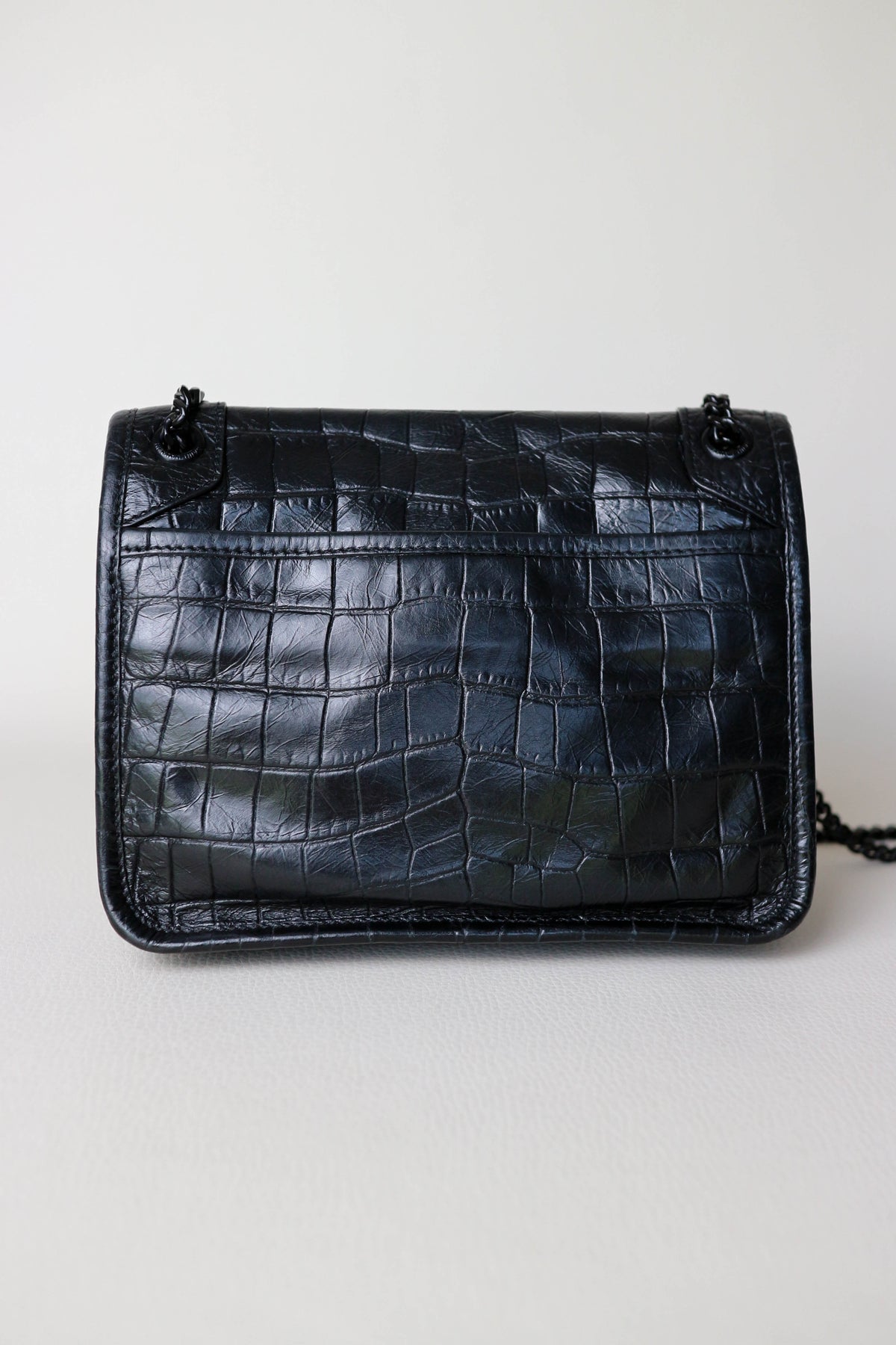 Saint Laurent Niki Croco Shoulder Bag Small Black
